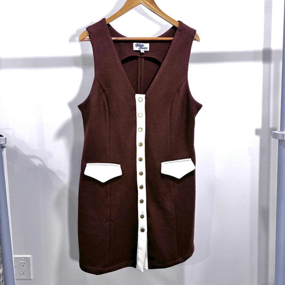 Vintage Retro Hippie Shake Brown Pinafore Dress with Snaps (Never Worn)